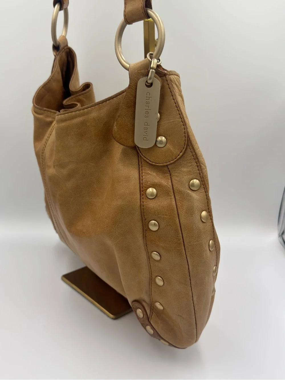 Charles David Tan Drawstring Hobo Shoulder Bag